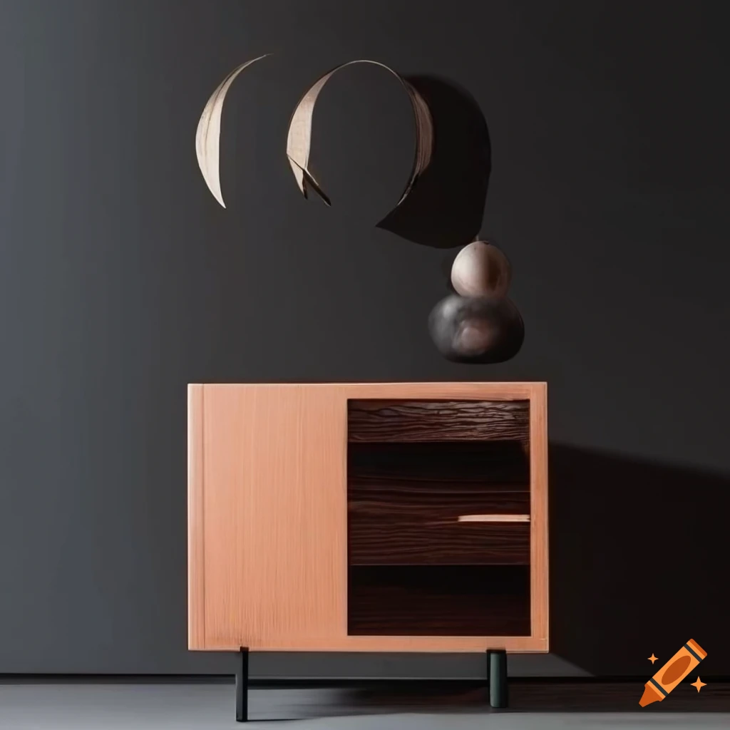modern engraved Shou sugi ban cabinet in a showroom