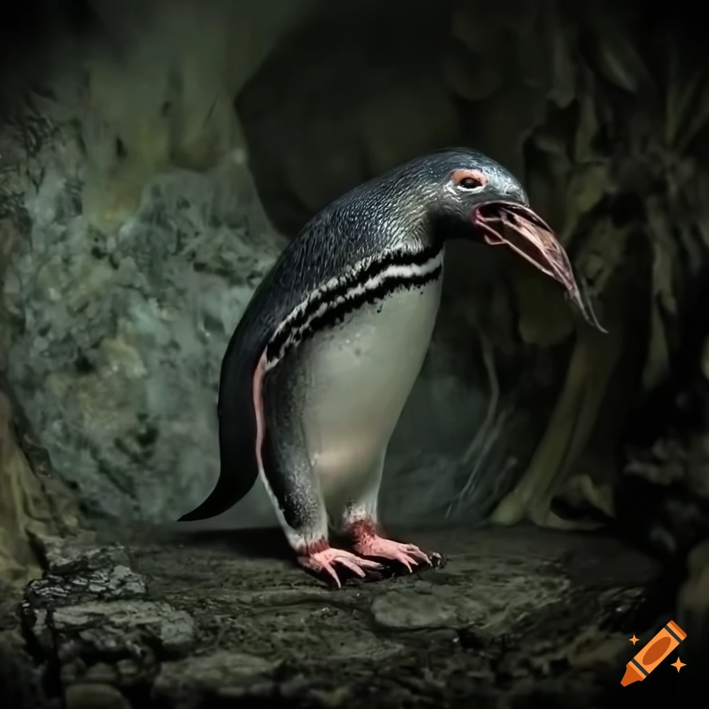 surreal artwork of a penguin with twisted elements
