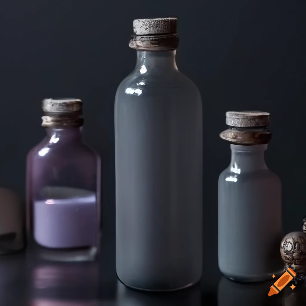 Arrangement of empty potion bottles on Craiyon