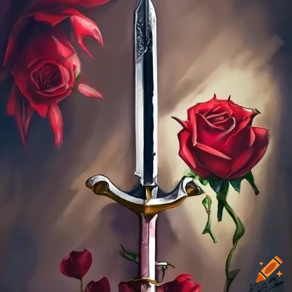Swords with white and red roses on Craiyon