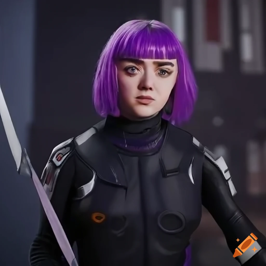 Sci-fi girl with purple hair and jumpsuit