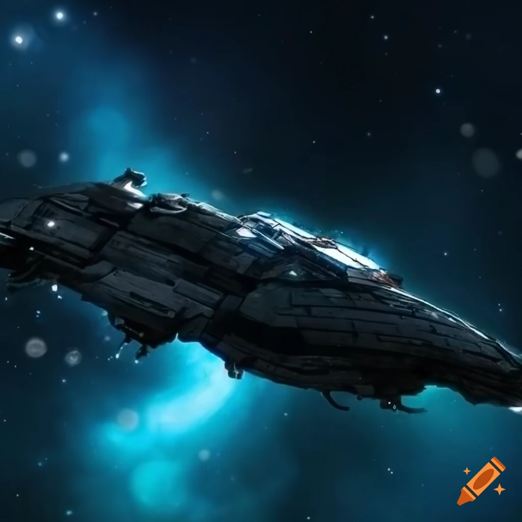 Spaceship in dark space with bokeh effect on Craiyon