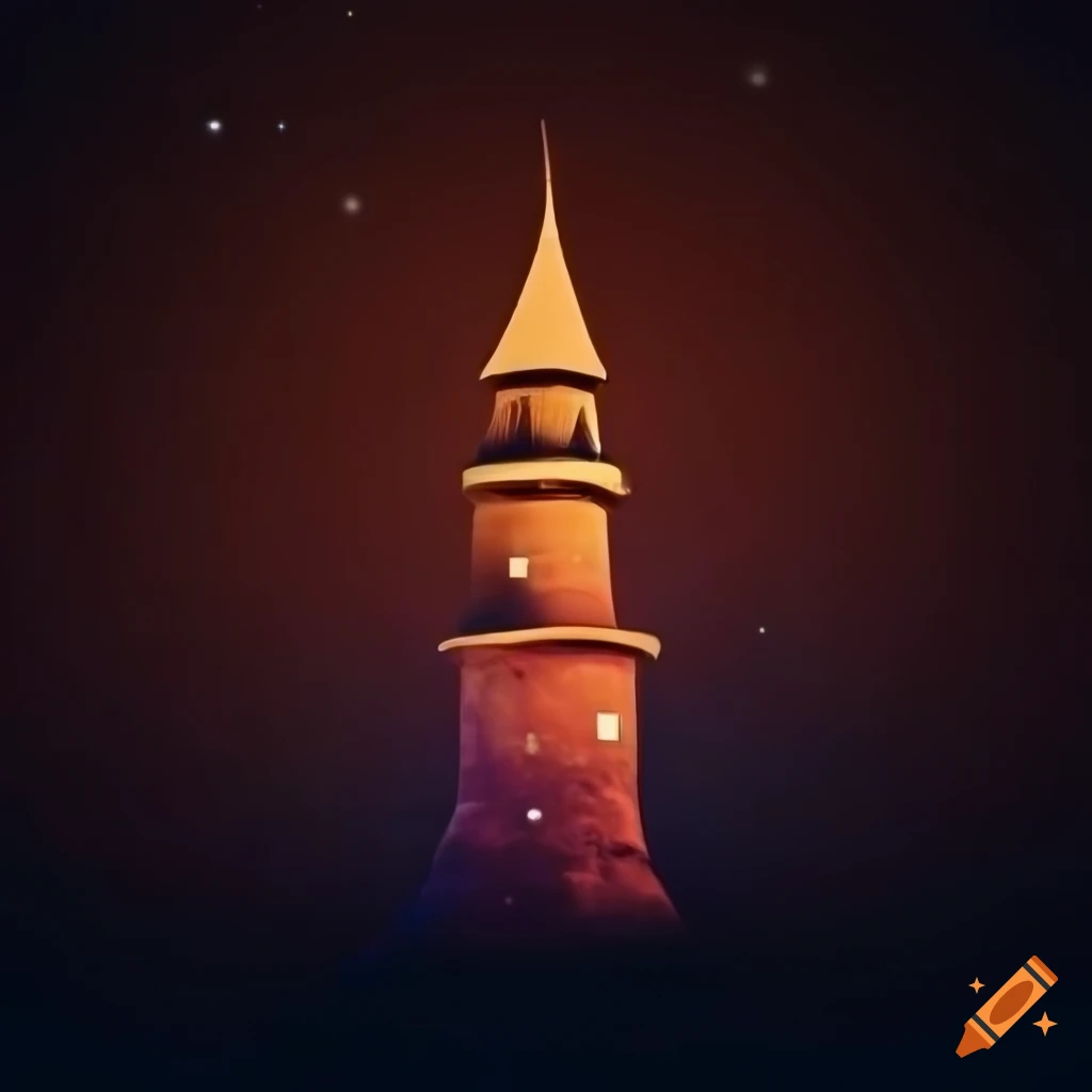 tower of babble art with night sky and colorful stars