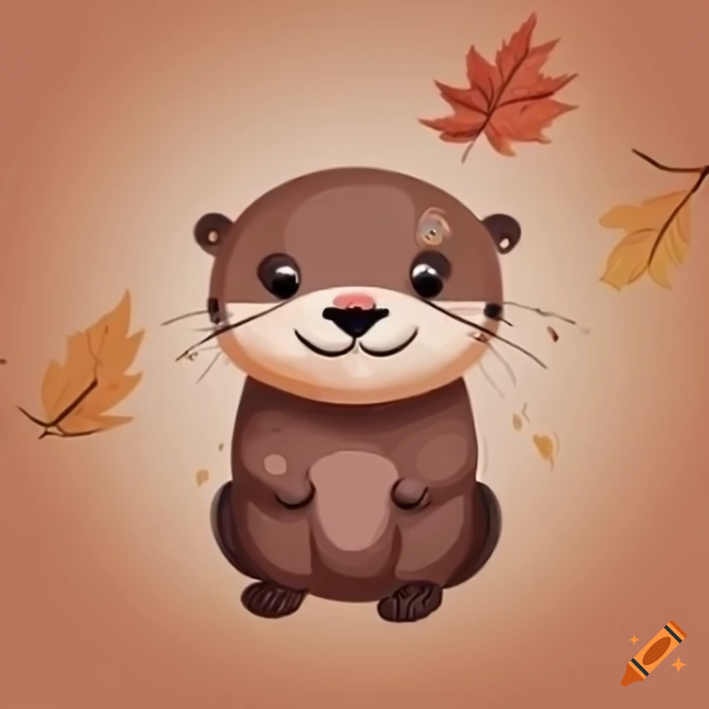 cute otter with autumn colors
