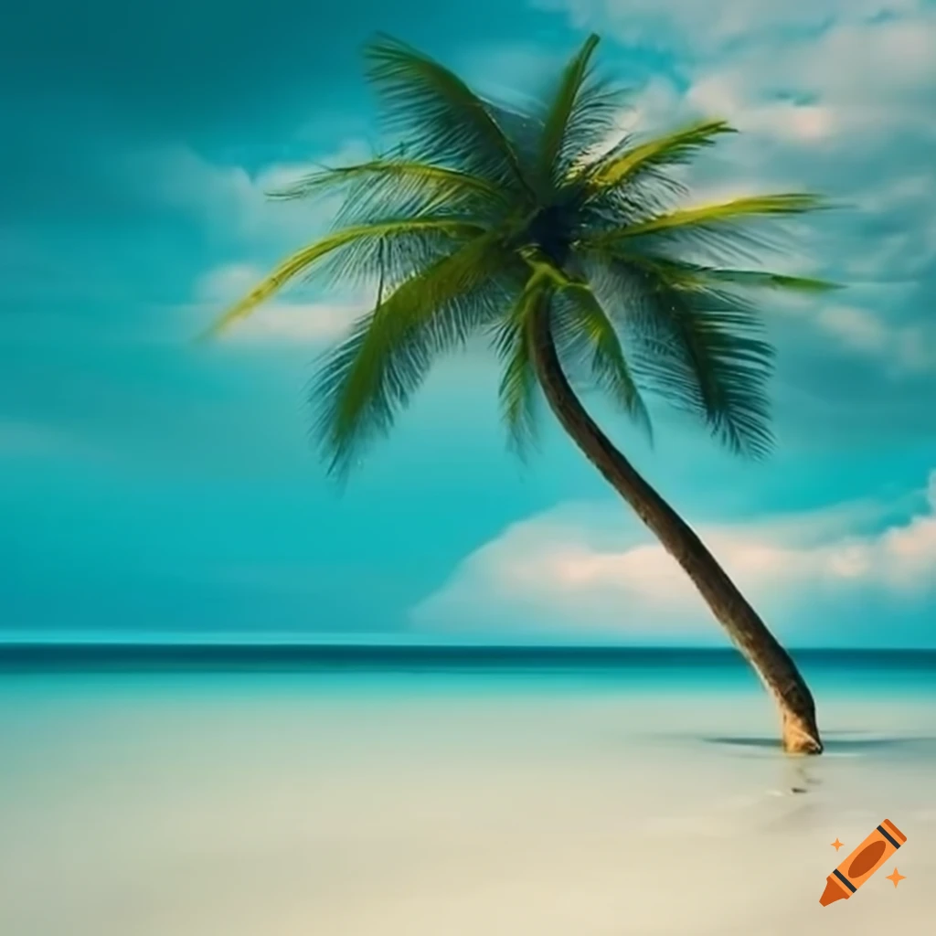 Tropical beach with white sand and coconut trees on Craiyon