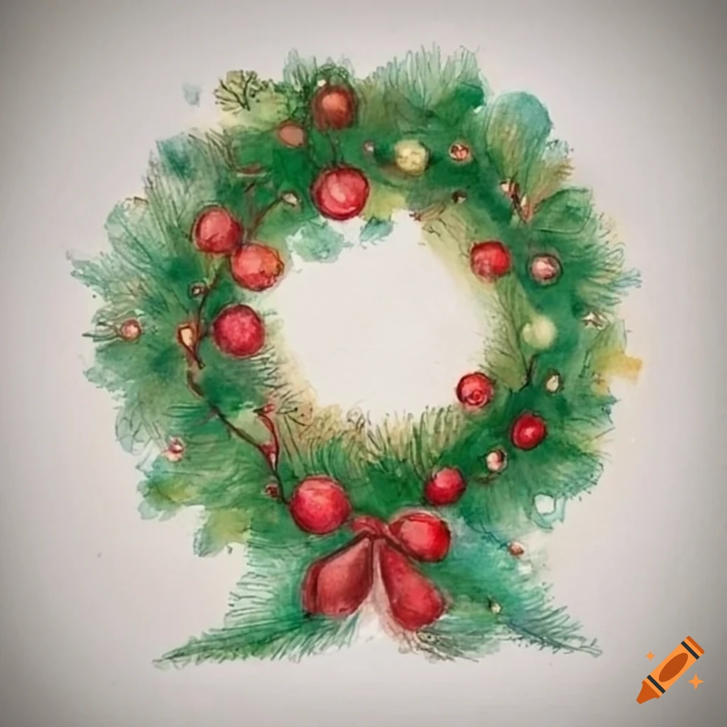Create a new watercolor, oil painting or a beautiful drawing on a light,  preferably white background, depicting candles decorated with a christmas  wreath, in the environment and atmosphere of christmas, the picture