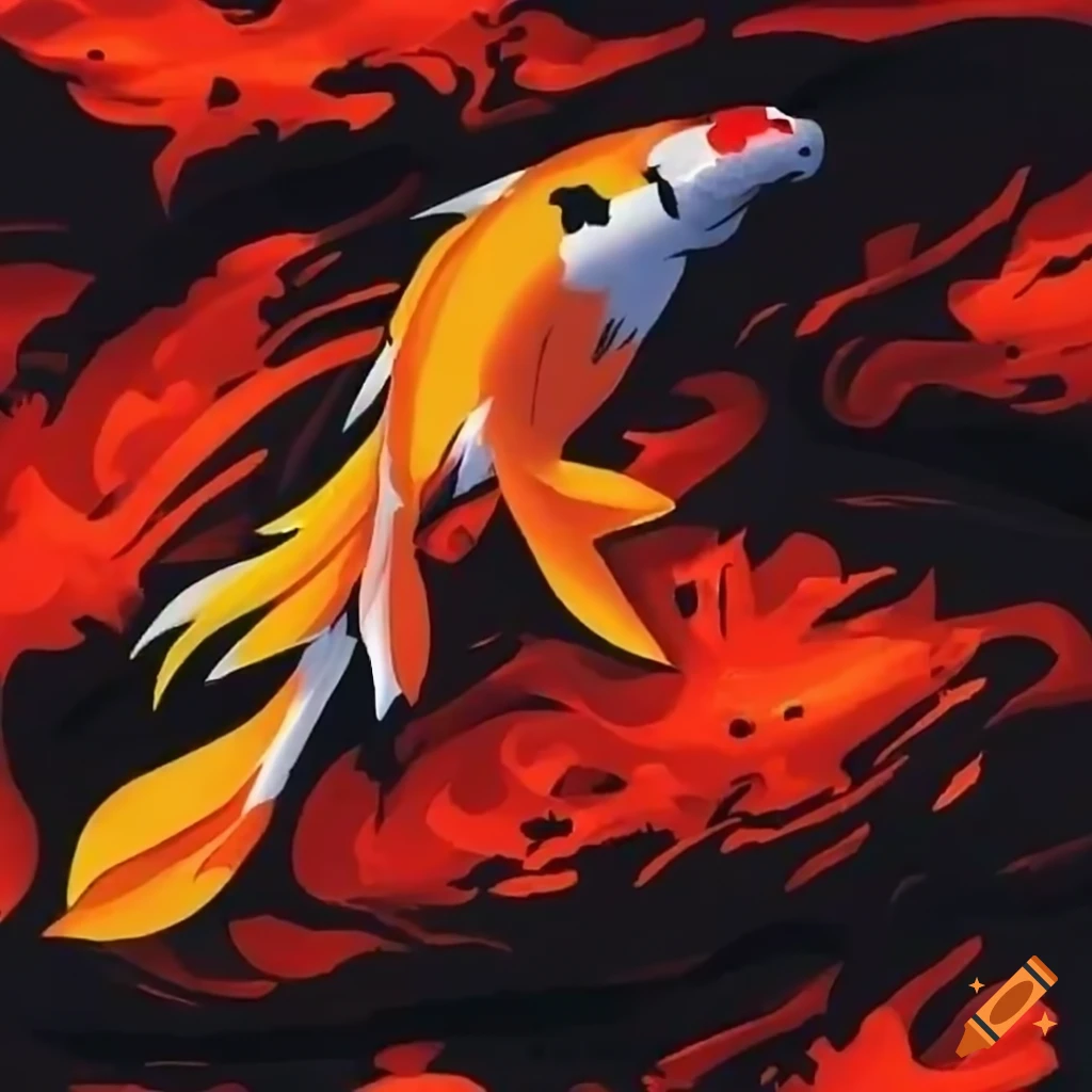 Koi fish swimming in lava