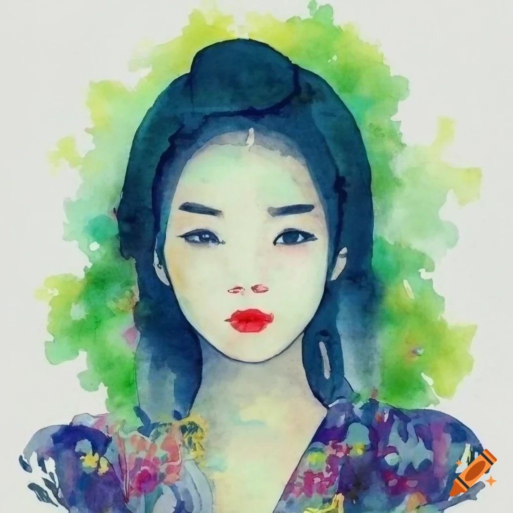 Watercolor illustration of a girl with japanese taisyo retro style on