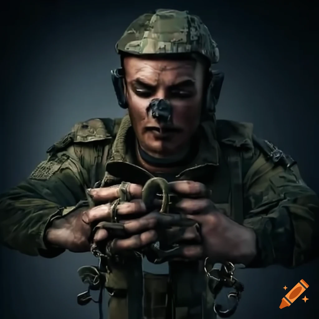 image of a soldier breaking a metal chain with his bare hands