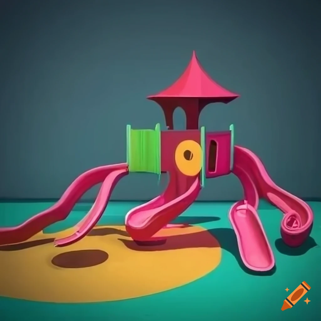 surrealist playground with colorful structures