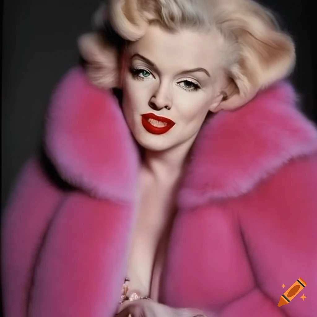 Marilyn monroe in a pink fur coat on Craiyon
