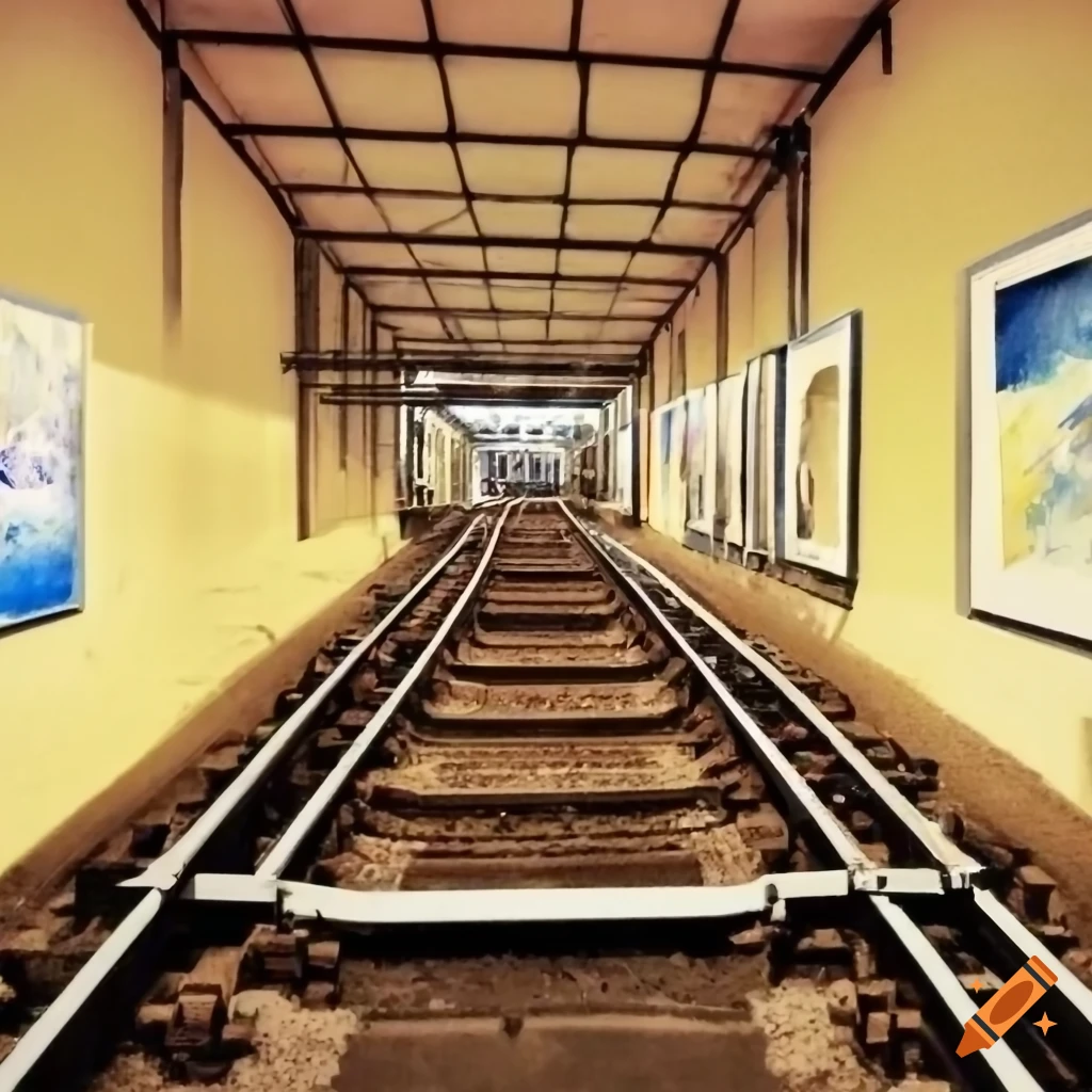 colourised image of a railway track inside an art gallery
