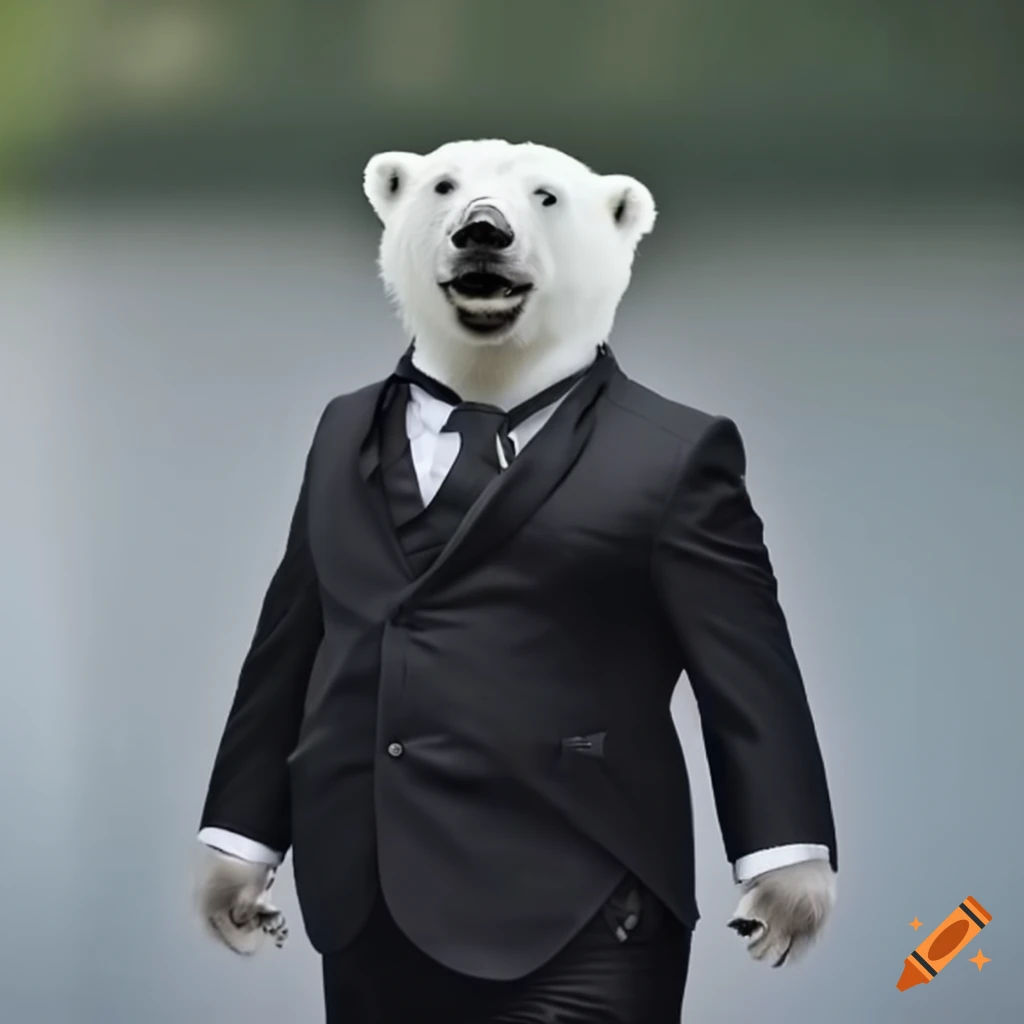 dapper polar bear in formal attire