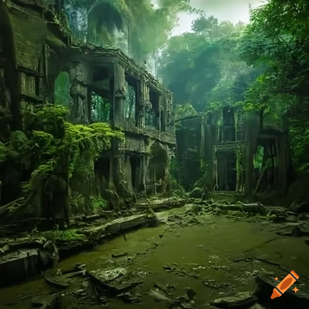 Image of an apocalyptic alien temple in a jungle on craiyon