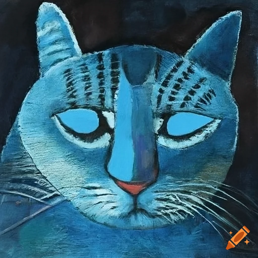 abstract painting of a sleeping blue cat