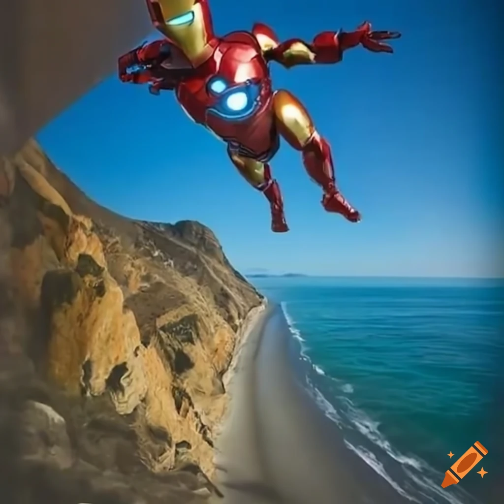 Iron Man flying out of a window at Malibu Point