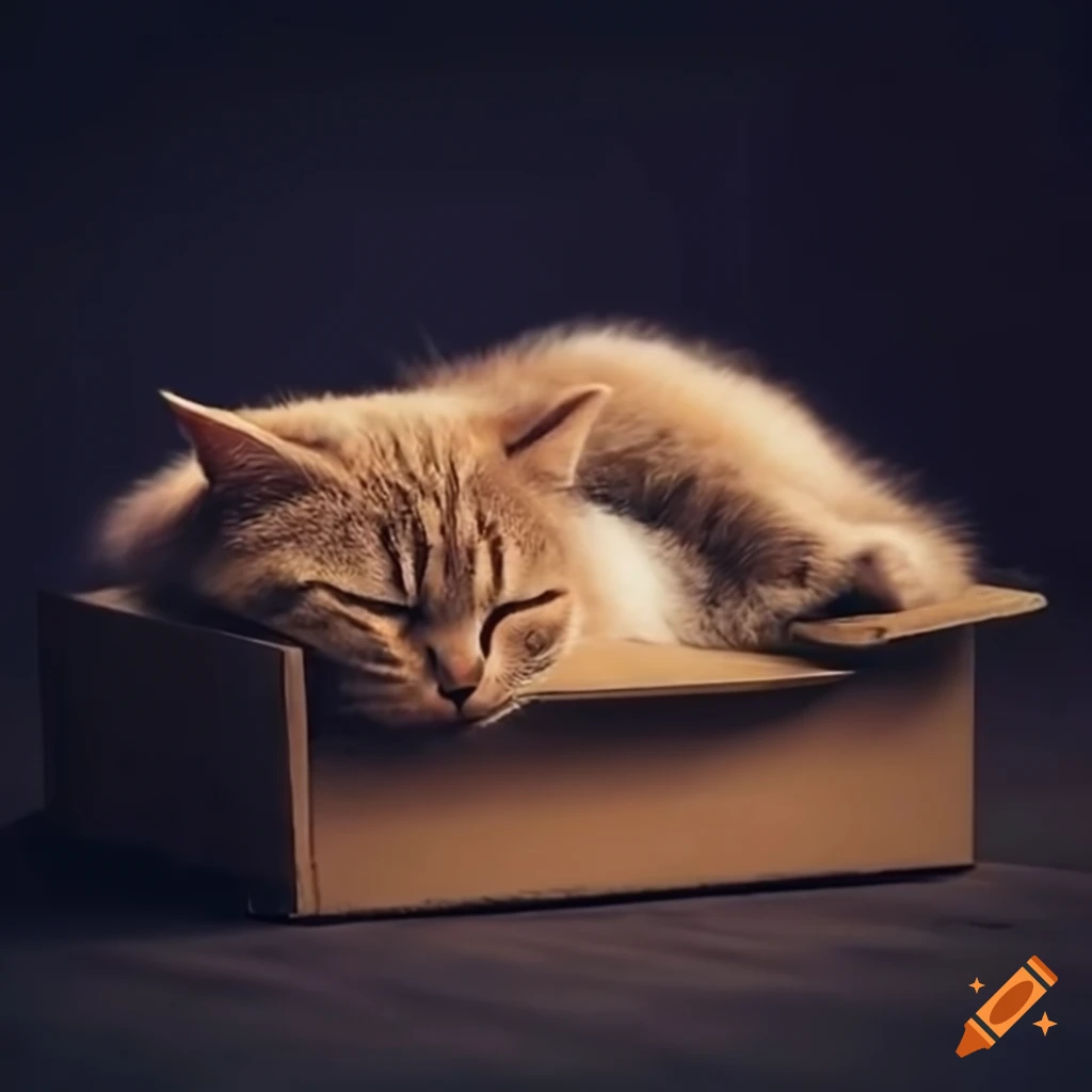 Adorable cat sleeping in a box