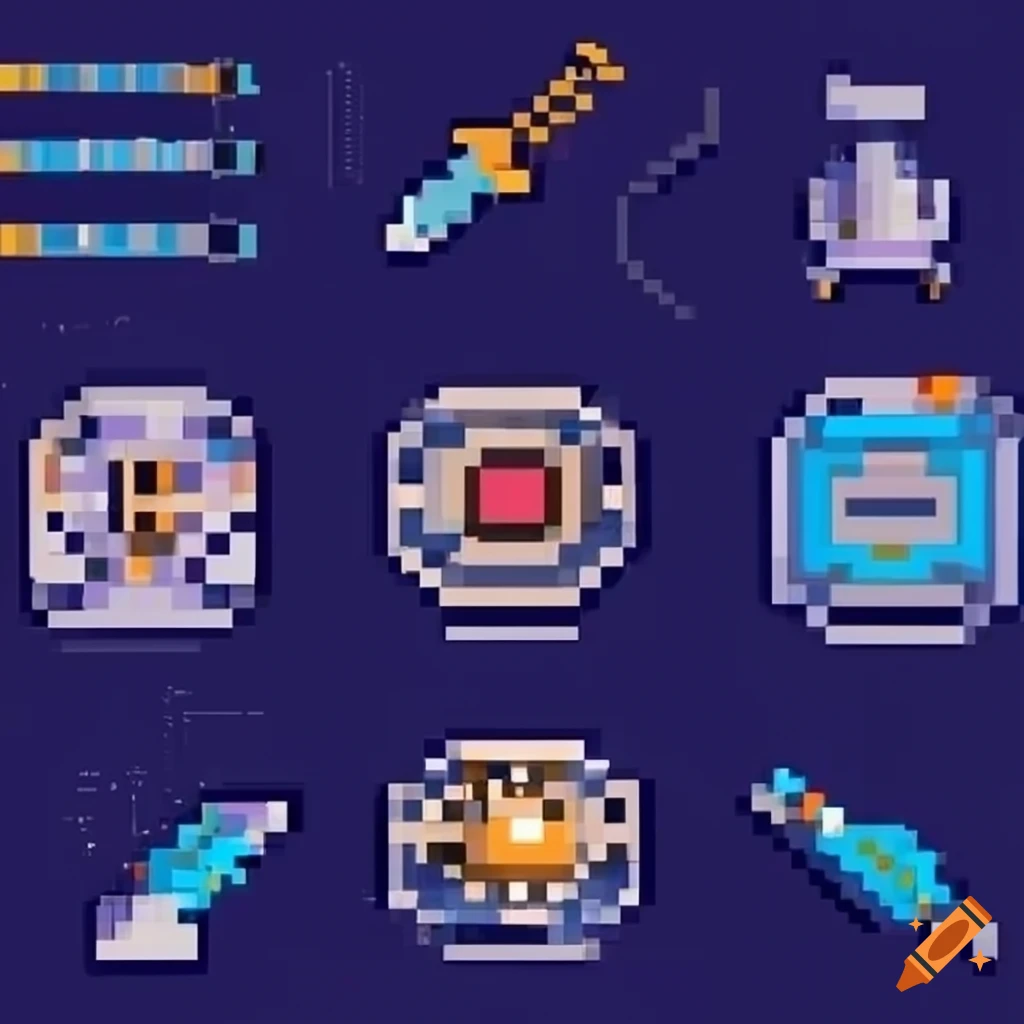 Set of 8-bit sci-fi icons