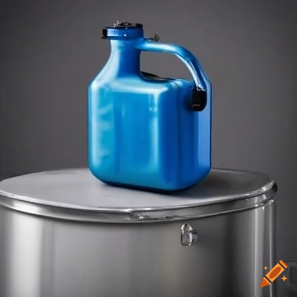 Pouring water from a jerry can into a steel tank on Craiyon