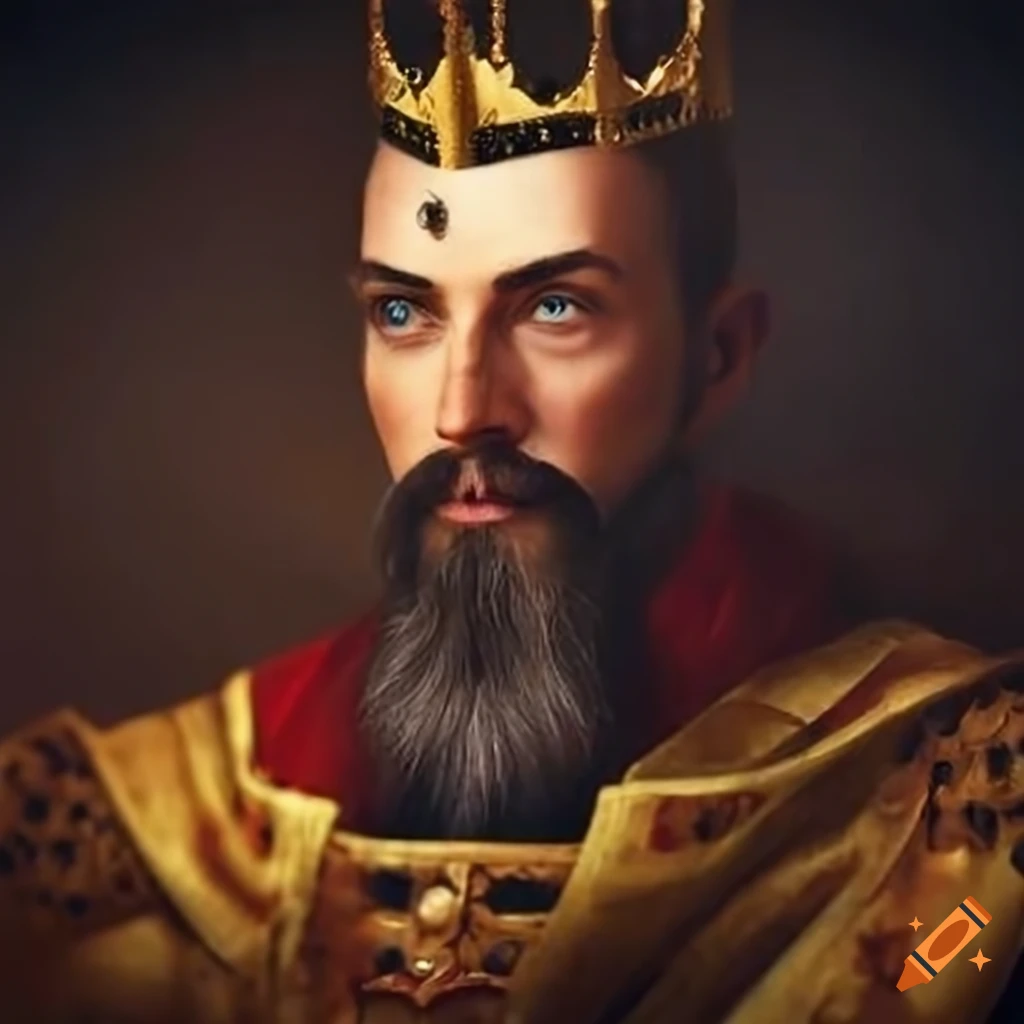 image of a crowned king sitting on a council surrounded by ministers