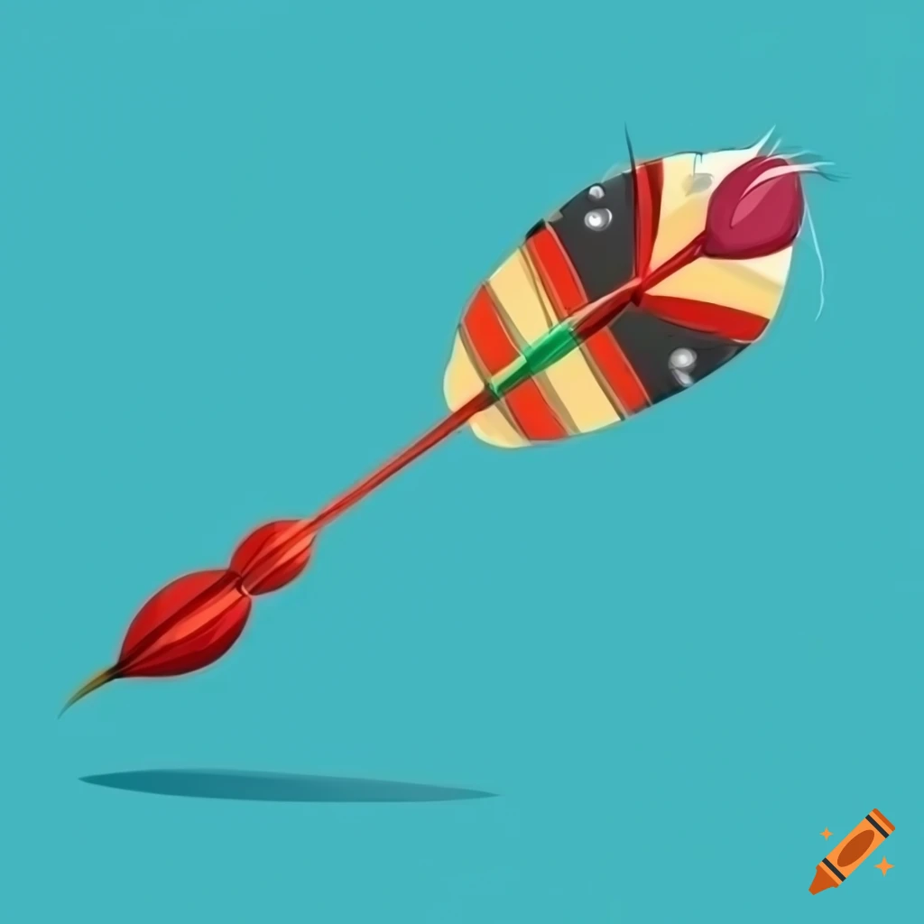 Cartoon illustration of a dart with feathers on Craiyon