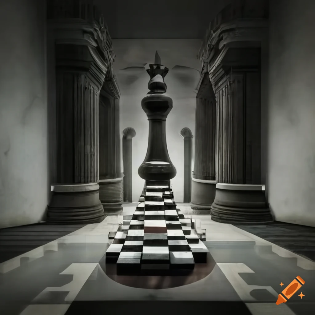 Chessboard with miniature buildings representing  and microsoft
