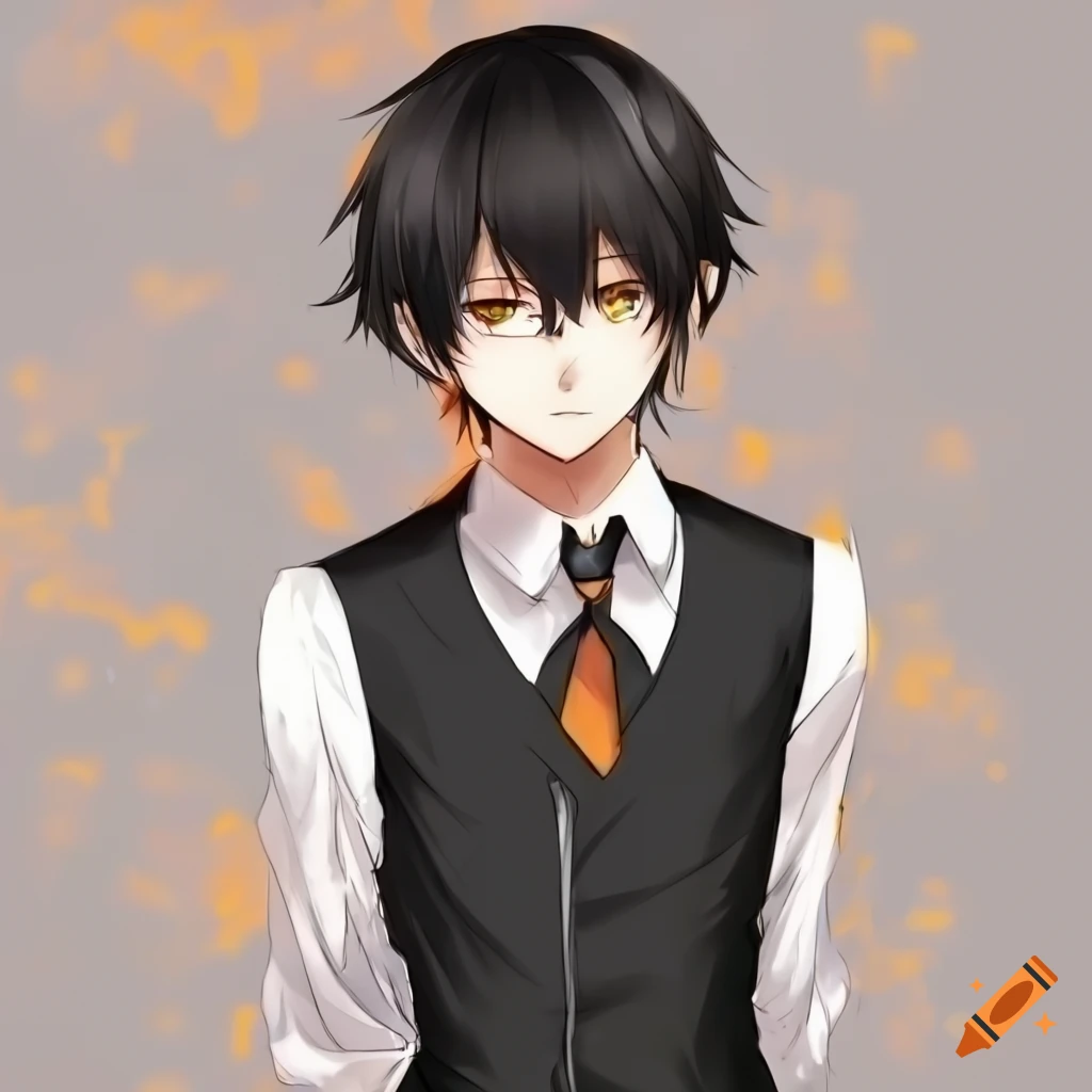 image of an anime boy with orange skin and yellow eyes