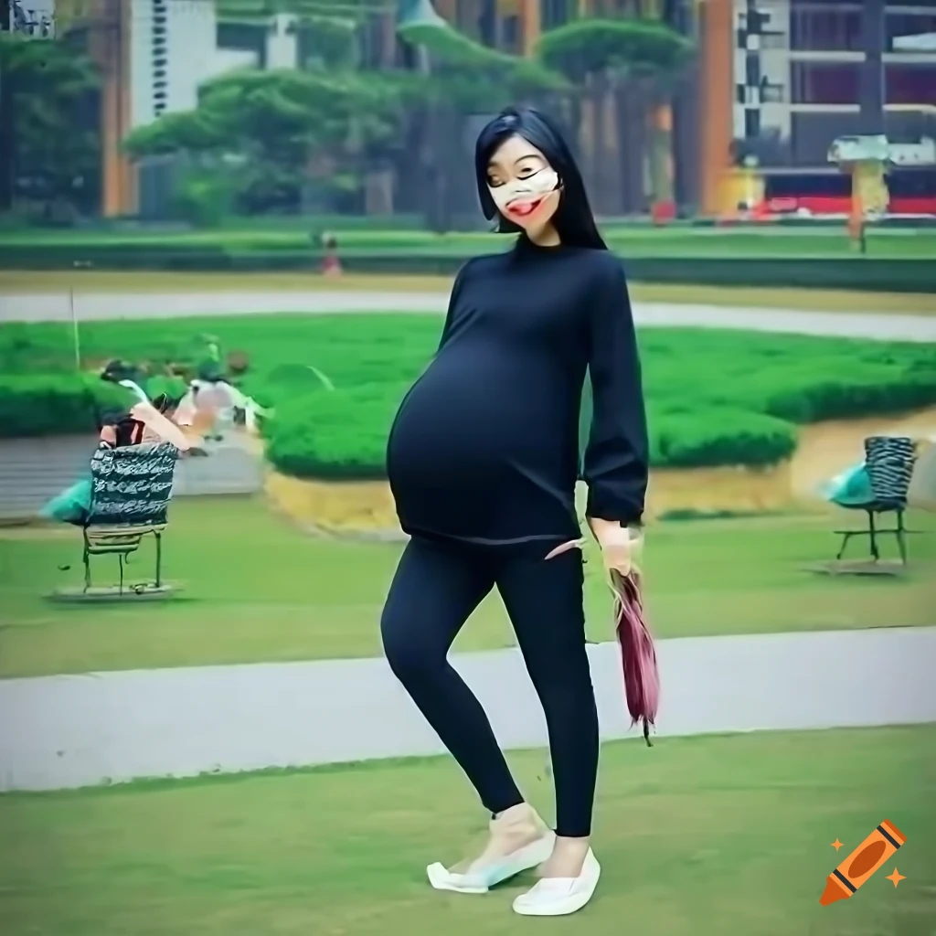 photograph of a pregnant woman walking on campus