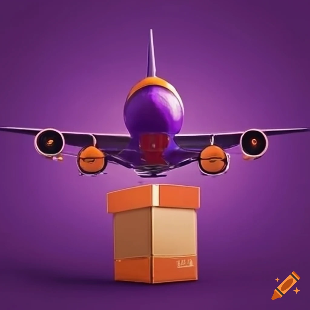 Purple and orange package shipping plane on Craiyon