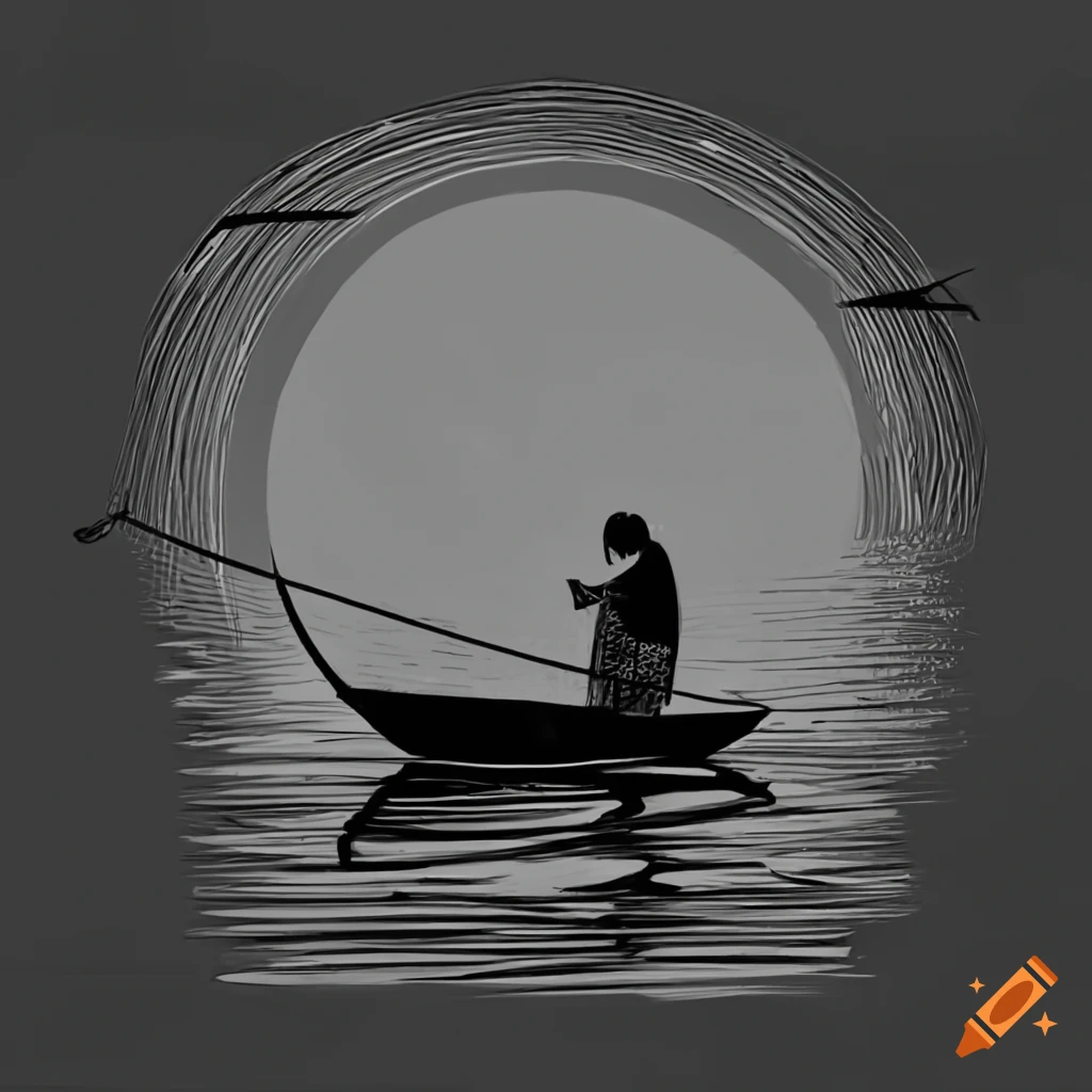 Fisherman on Boat Illustration