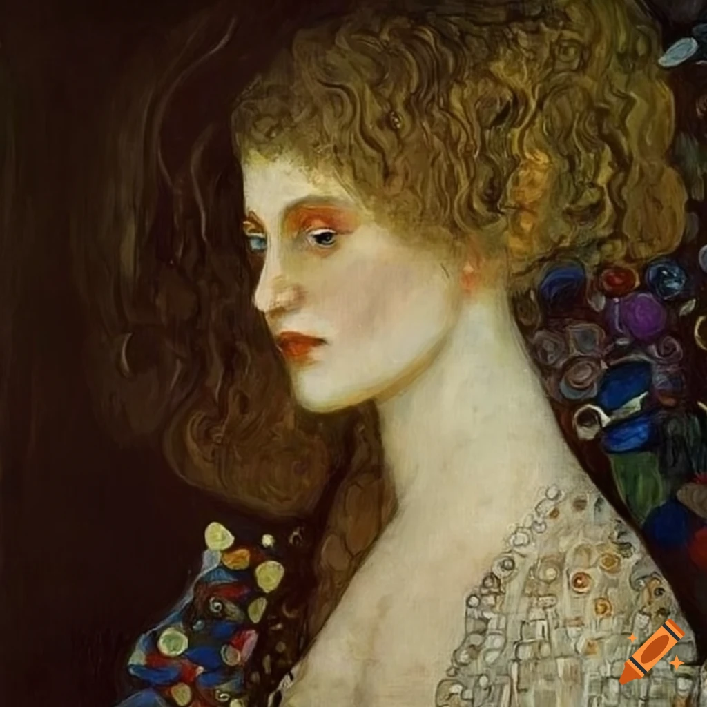 Portrait painting of a woman by gustav klimt on Craiyon