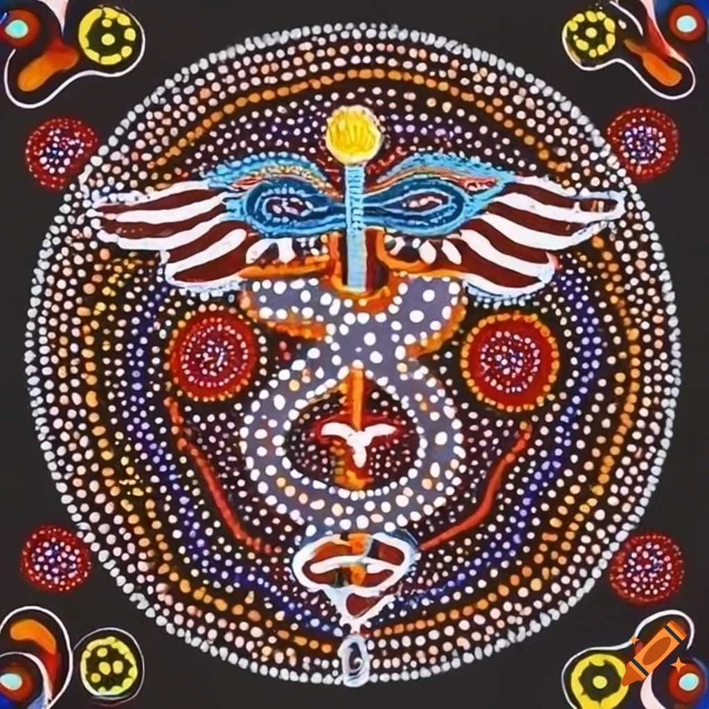 A majestic crocodile art piece blending realism and aboriginal dot