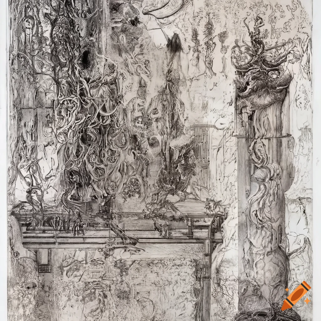 intricate etching artwork by Gagosian, Perrotin, David Zwirner, Hauser & Wirth