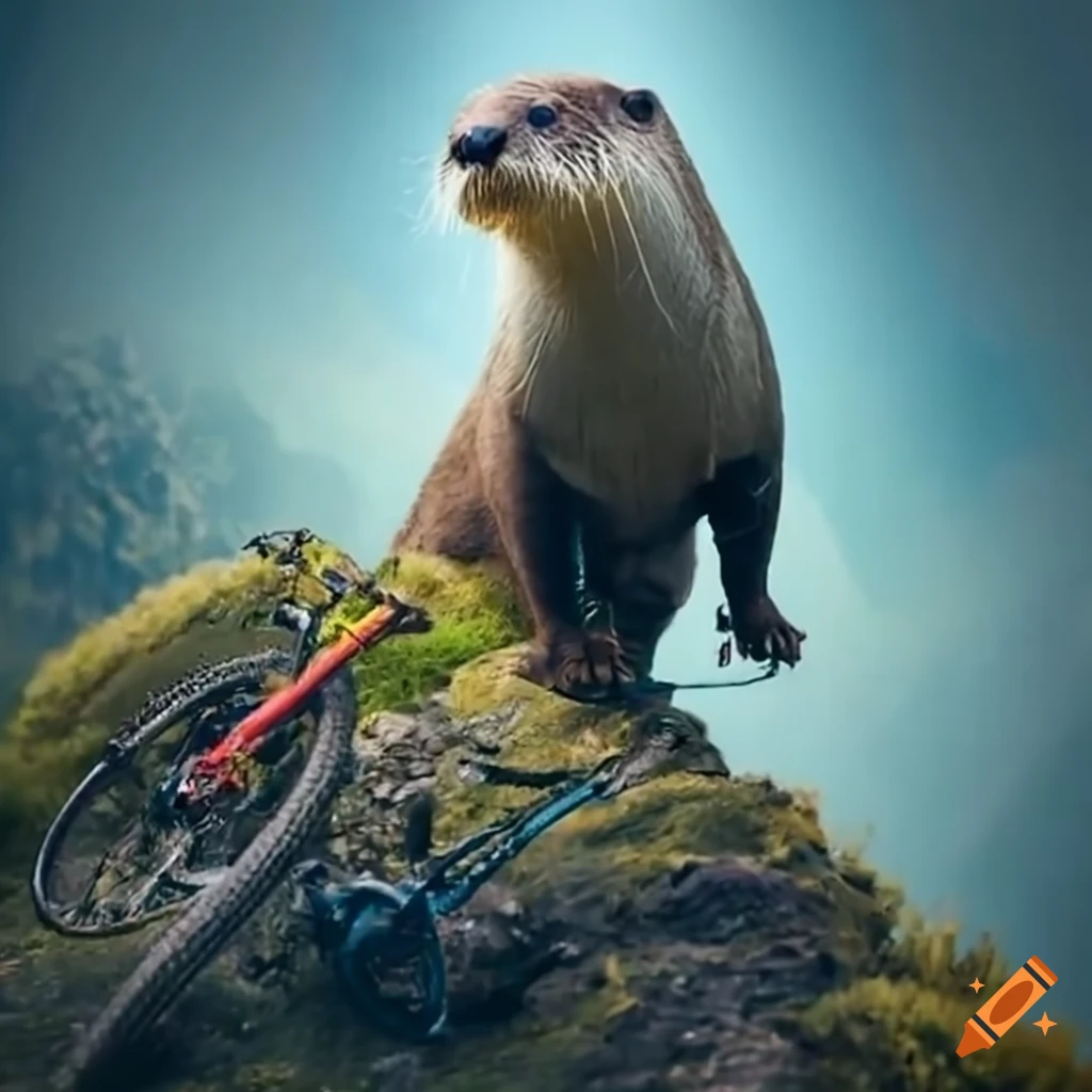 photo of an otter biking on a mountain trail