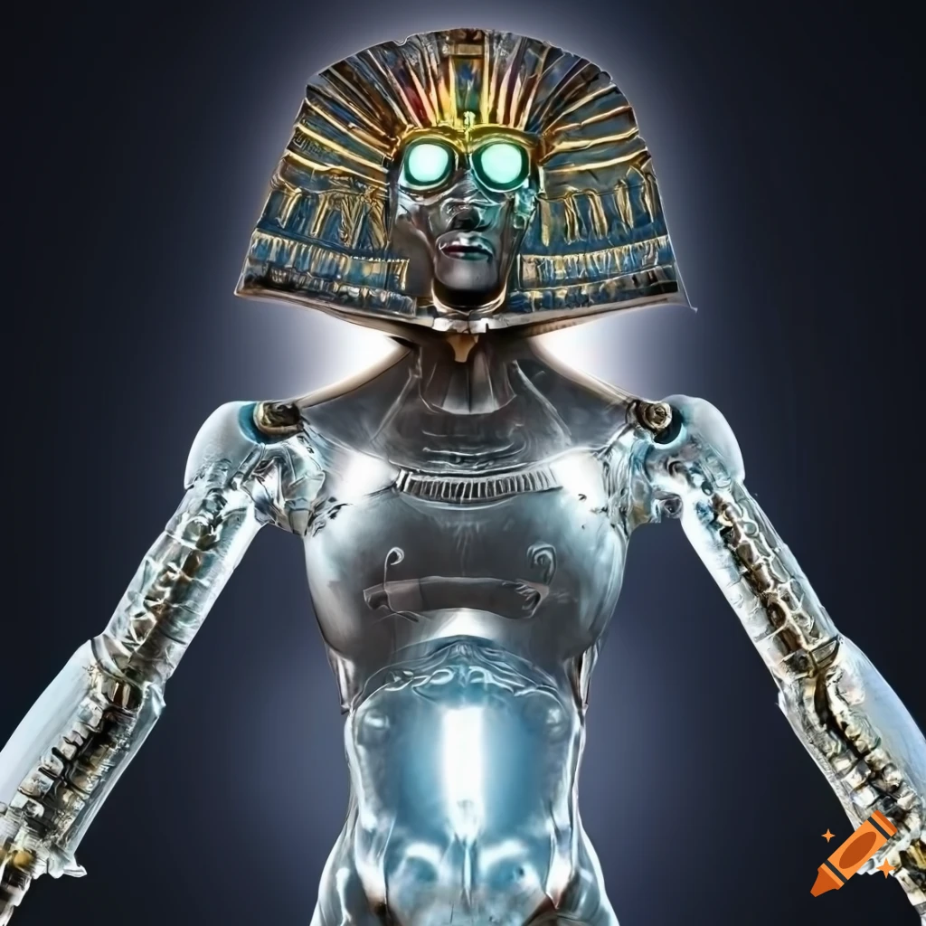 Photorealistic giant robot with spinning blender blades