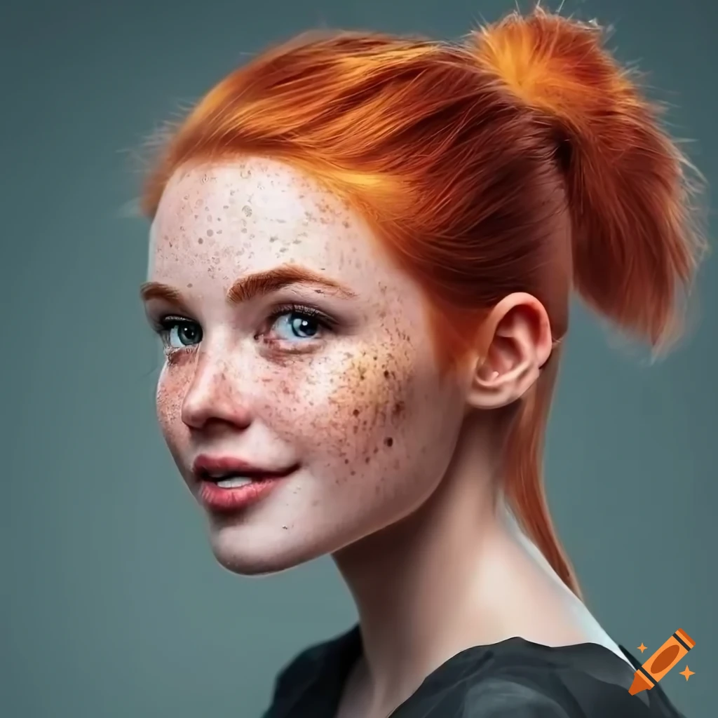 Cute freckled red headed girl in class at space academy viewing across the  room on Craiyon