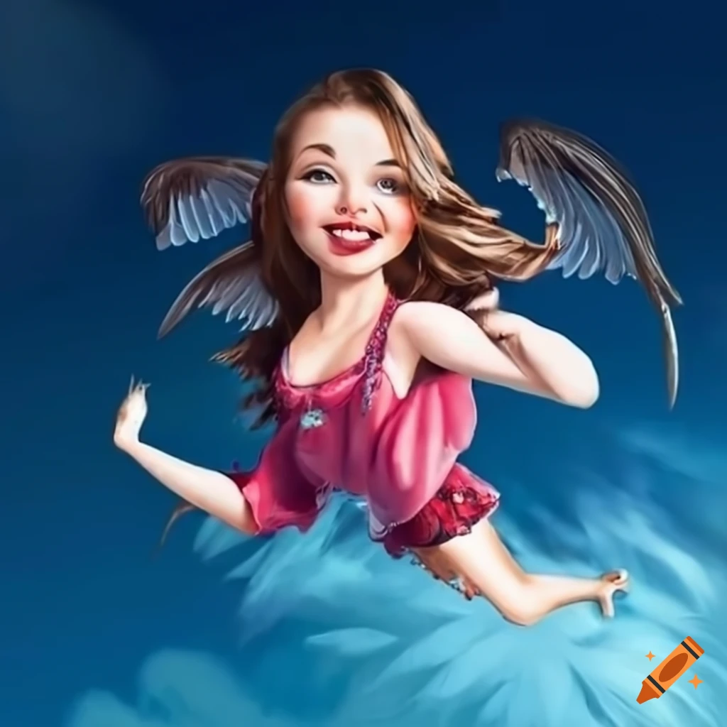 artistic depiction of a flying lady with stormy eyes