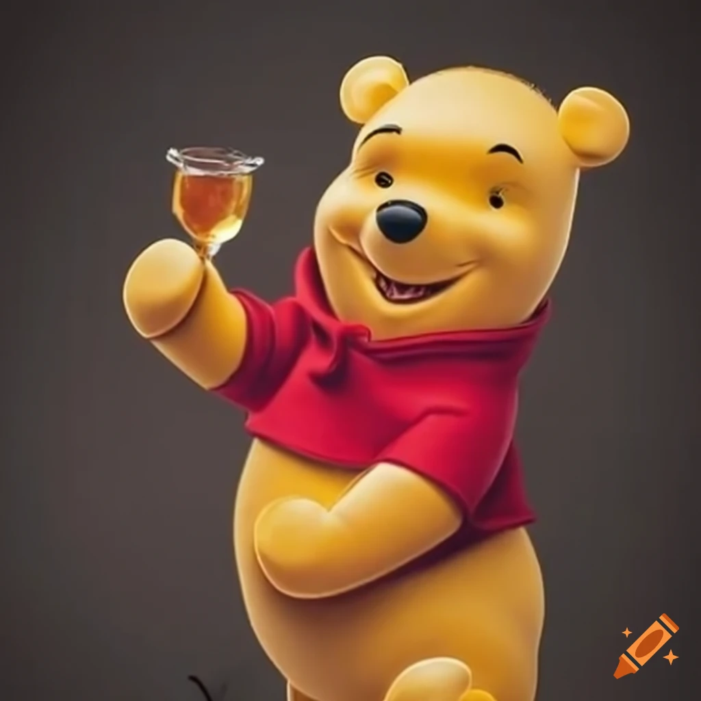 Winnie the Pooh enjoying honey wine