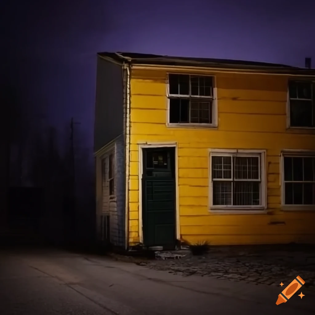 yellow house at night