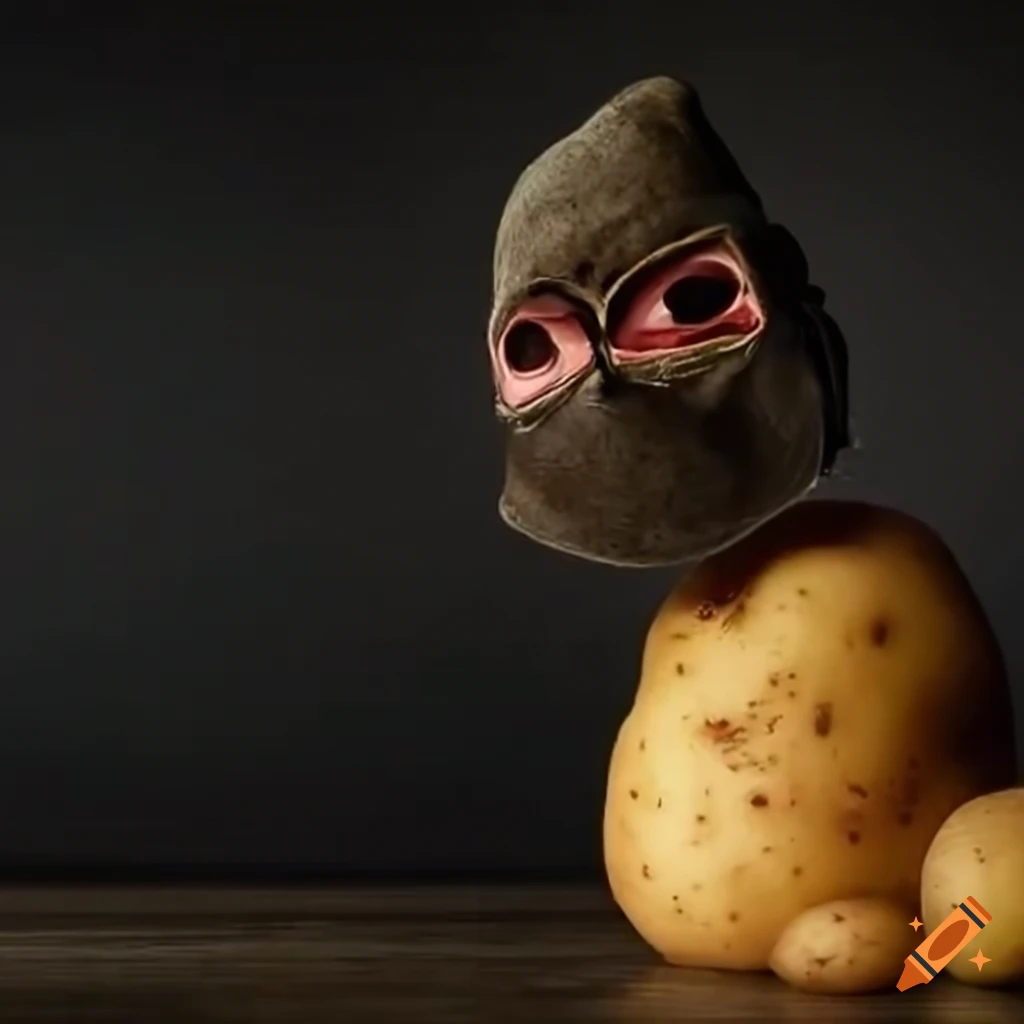 cute potato with a hero mask