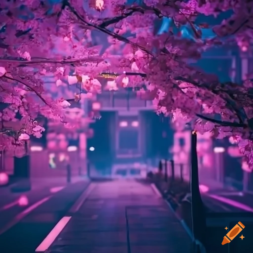 cyberpunk-style sakura tree artwork