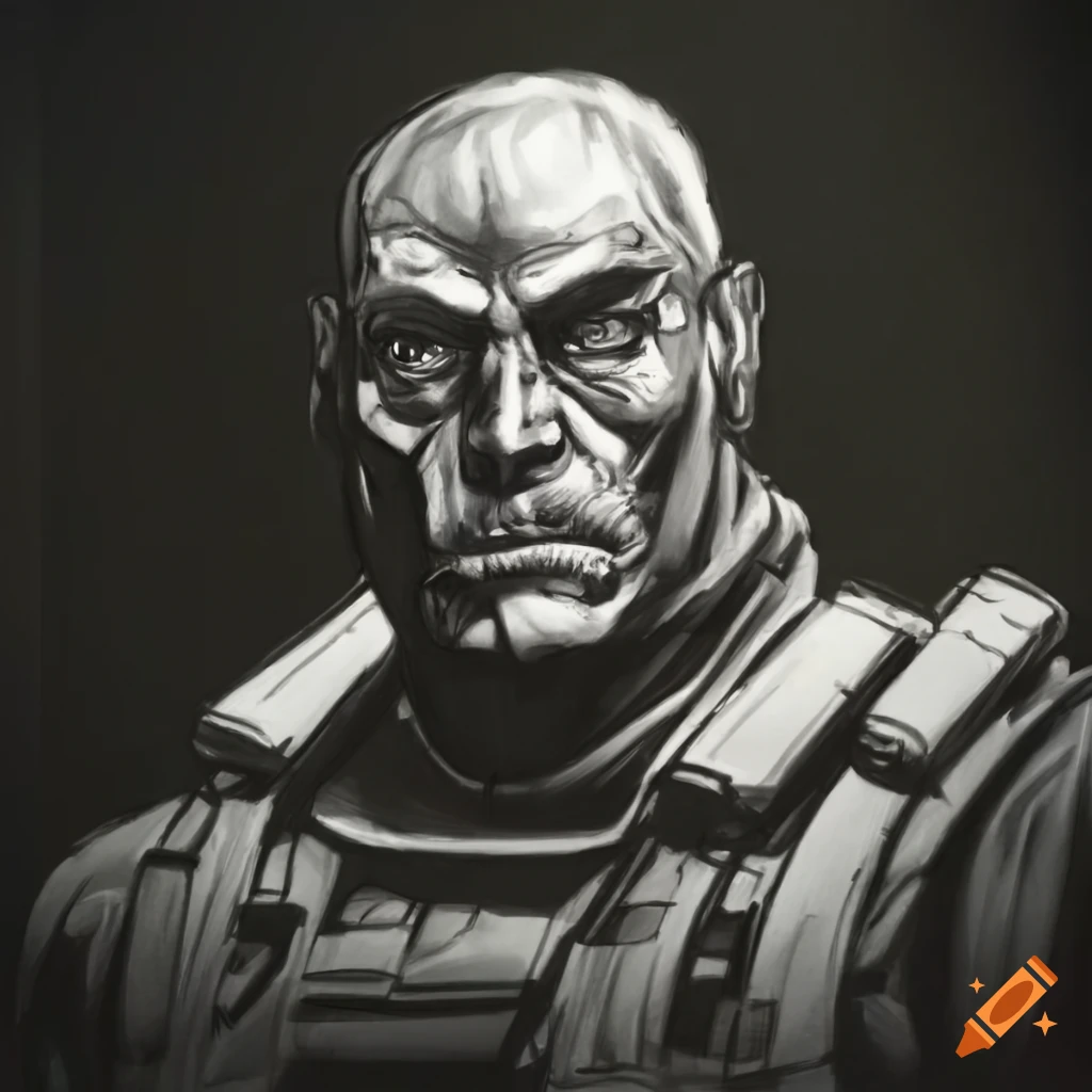 pencil sketch of a GI Joe character
