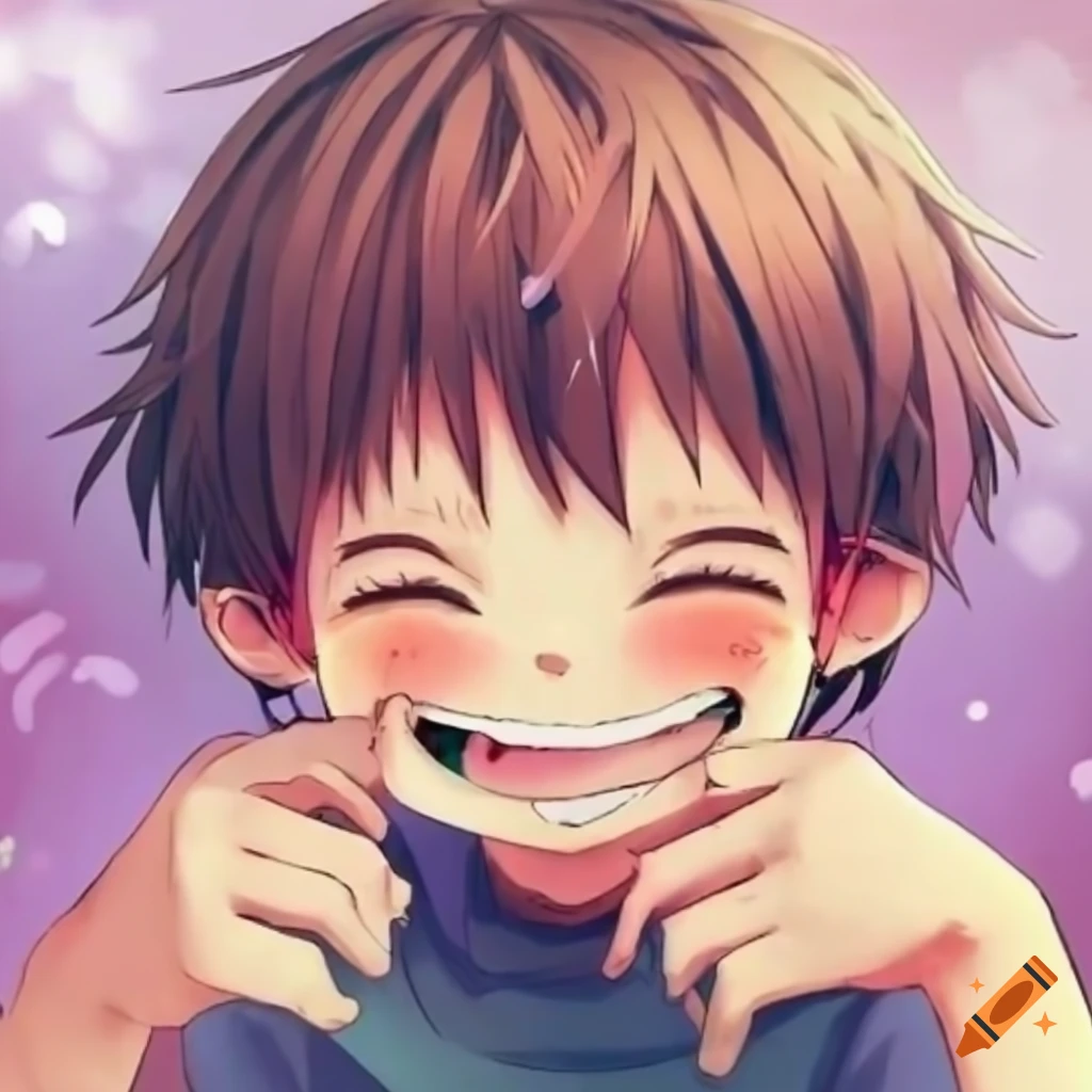Cute manga kid laughing uncontrollably on Craiyon