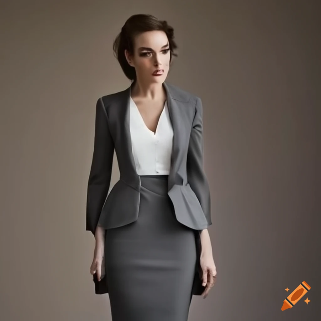 Office attire with grey pencil skirt suit on Craiyon