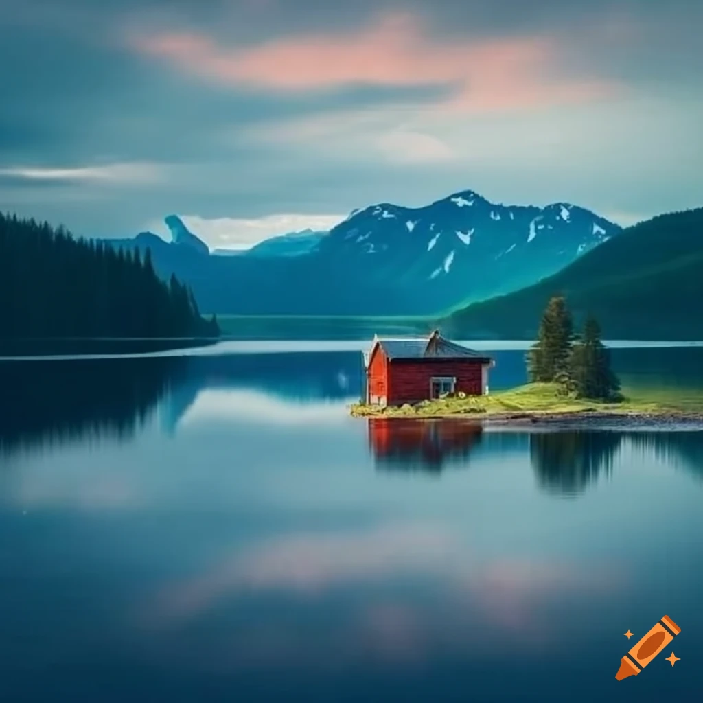 scenic view of Swedish mountains with a horse and a cabin