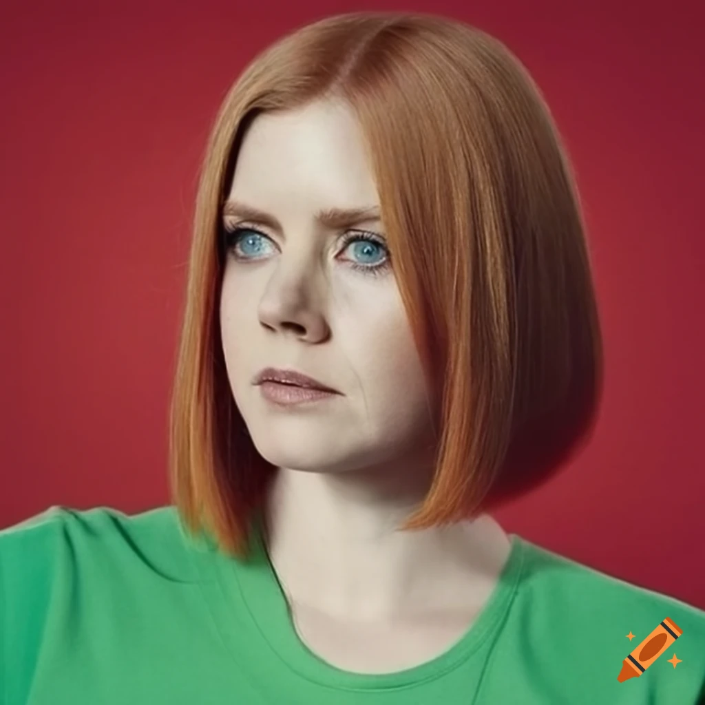 Amy Adams With A Green T shirt Against A Red Background On Craiyon