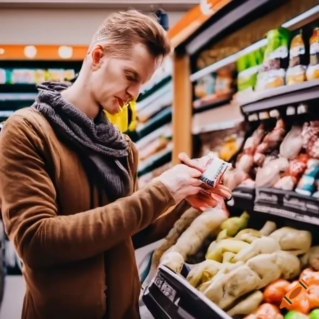 man buying groceries in a supermarket