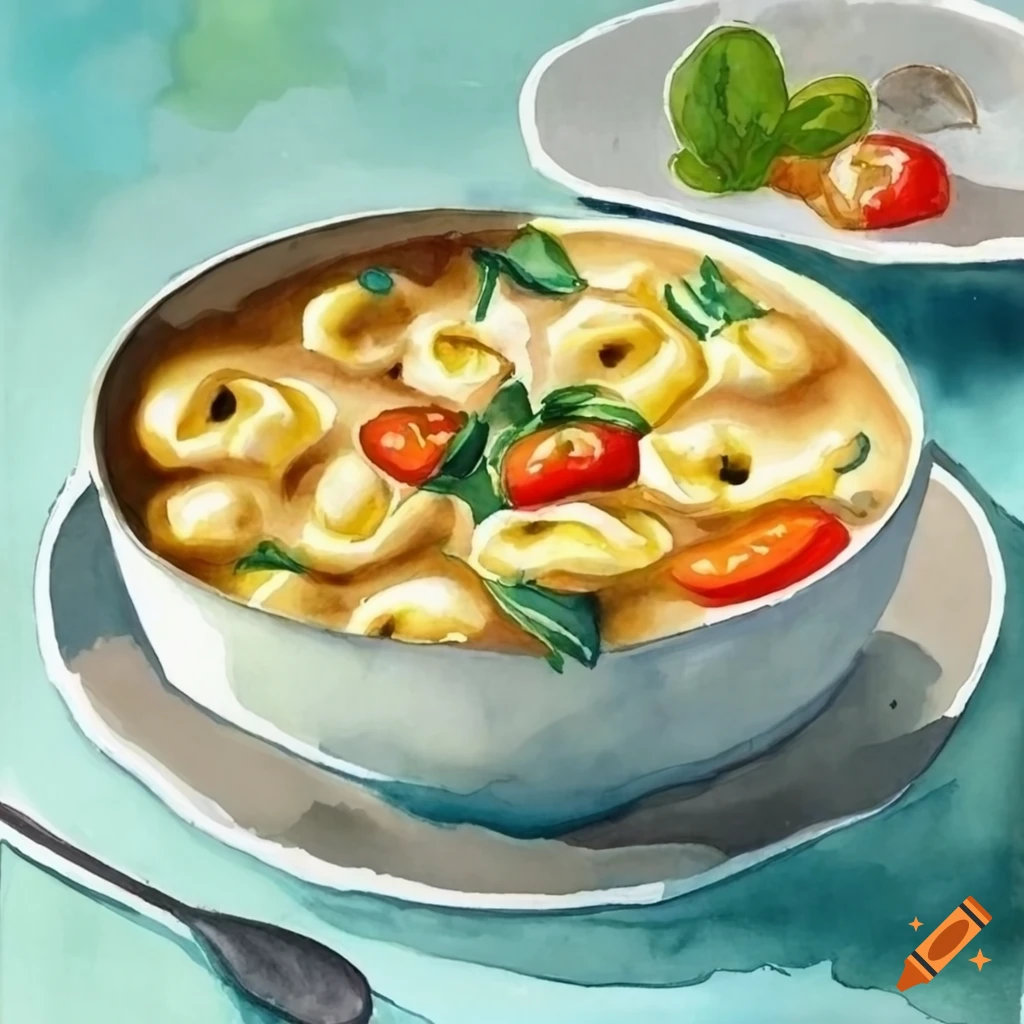 watercolor-painting-of-creamy-tortellini-vegetable-soup