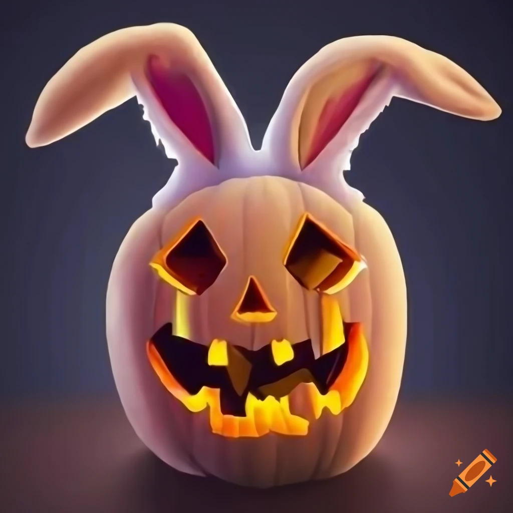 emote of a jack o lantern wearing bunny ears