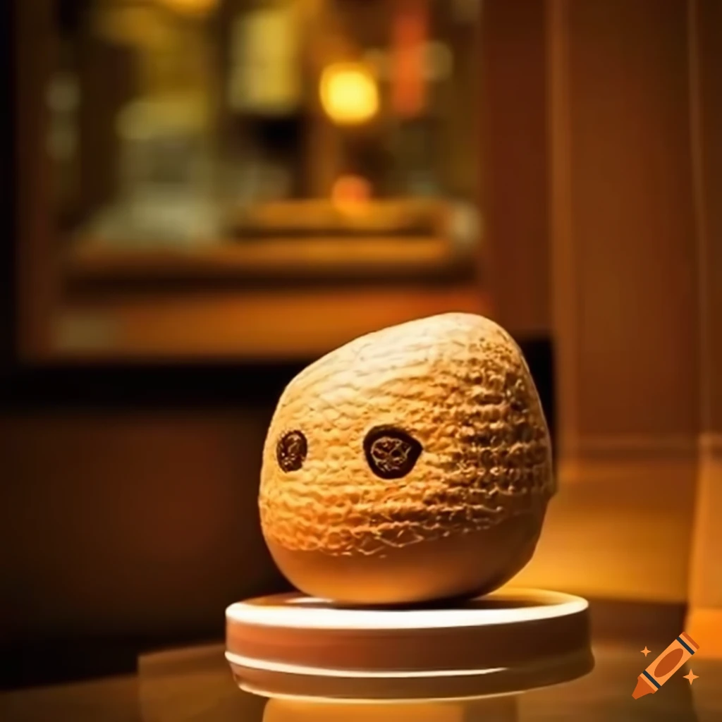 art installation of a tree with a peanut sculpture